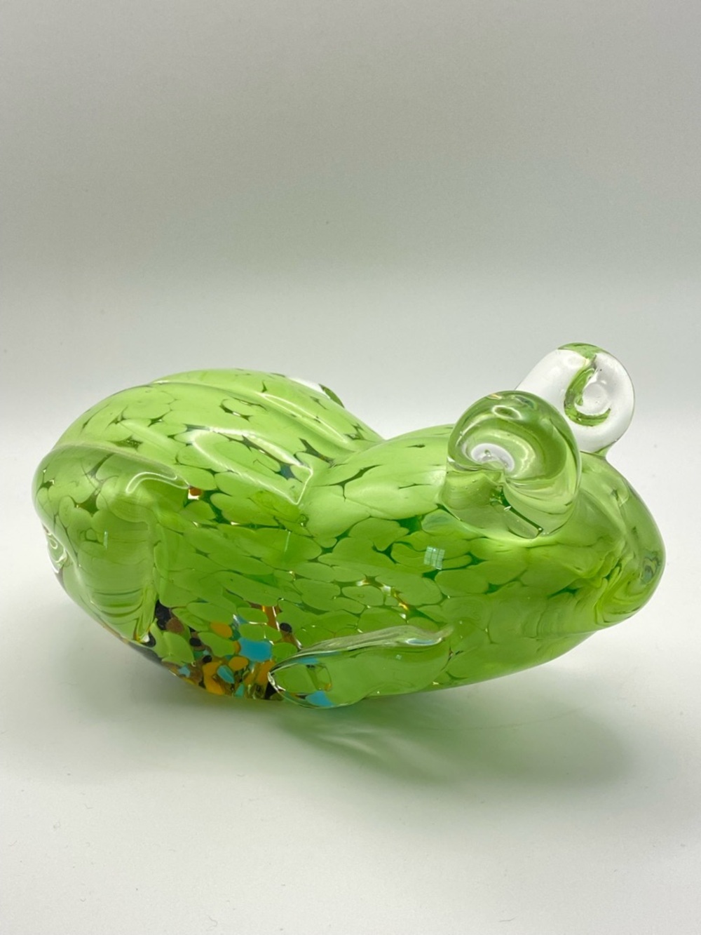 Vintage Murano Style Art Glass Green Frog Paperweight 7.25” MCM Whimsical